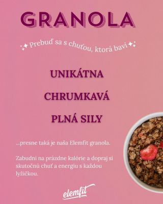 Chrumkavá, voňavá a výživná – taká je naša pečená 𝗴𝗿𝗮𝗻𝗼𝗹𝗮 𝗘𝗹𝗲𝗺𝗳𝗶𝘁💖 Ovsené vločky, kvalitná čokoláda a mrazom sušené jahody...